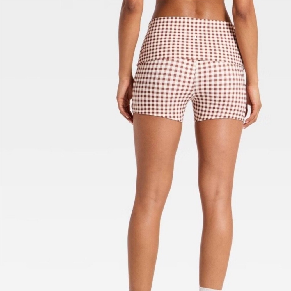 JoyLab Brown Gingham Biker Shorts - Picture 2 of 5